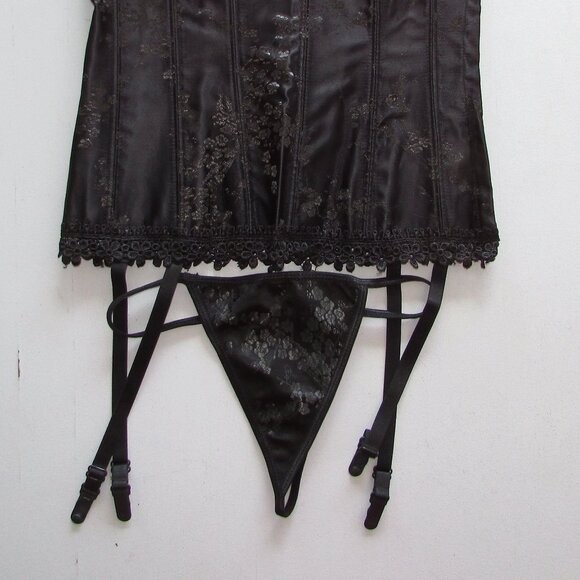 Black Satin Jaquard Lace Corset Set - NEW - Picture 5 of 8
